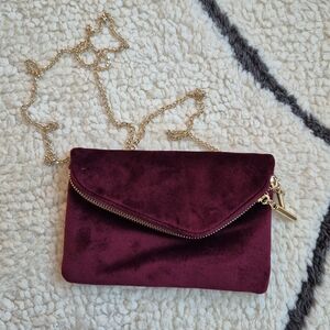 Altar'd State Burgundy Velvet Clutch with Gold Chain